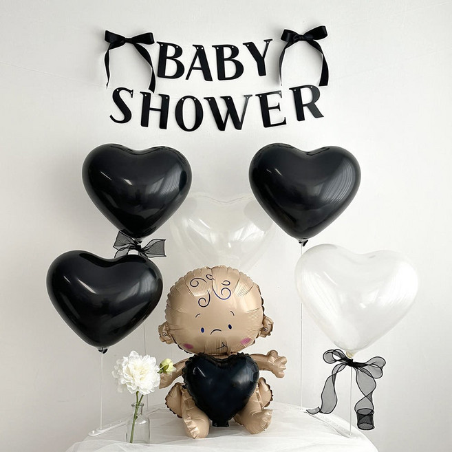 베이비샤워 파티 용품 풍선 세트 가랜드 소품 아기풍선 블랙 젠더리빌, 1개, 블랙클리어화이트
