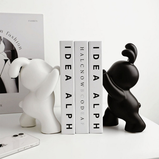 로즈소녀하우스 토끼 도자기 북앤드 책지지대 책정리 책장 오브제 인테리어 고정대, 책지지대 혼합세트