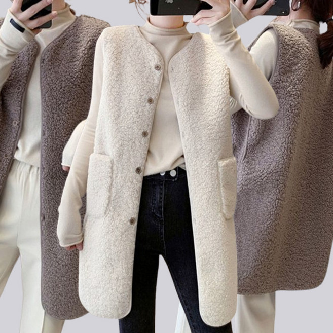 로즈엘리 FW 포슬포슬 루즈핏 롱 양털조끼 2컬러