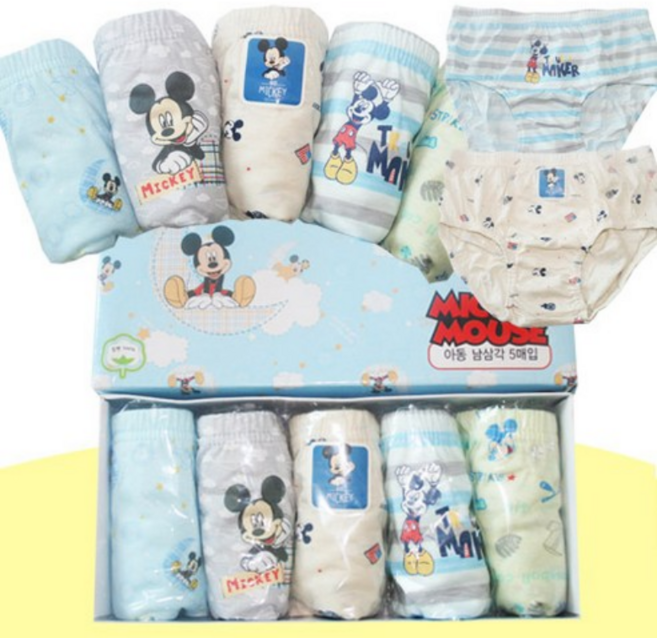 디즈니 남아용 무형광 순면 미키 베이직 삼각팬티 5종세트