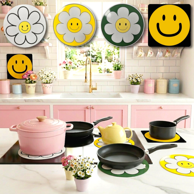 닉스리빙 인덕션 보호매트 실리콘 패드 스크래치 방지, 1세트, 스마일 스타일 4개