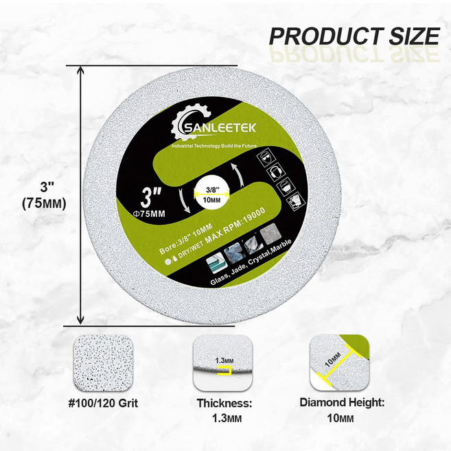 SANL TEK 75MM 미니 3인치 유리 목공 세트 세라믹 목재 디스크 대리석 절단 커팅 타일 콘크리트, 3in s, 10mm, 1pc Cutting Glass