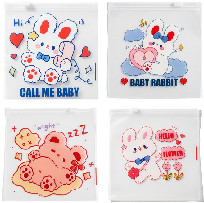 펀펀스마일 캐릭터 구디백 슬라이딩 지퍼백 소형 반투명 봉투세트 어린이집 유치원 답례품 간식 포장 폴리백, 1세트, 40매