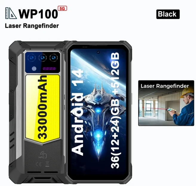 오키텔 WP100 5G 러기드 레이저 거리측정기 33000mAh 스마트폰 36(12+24)GB+512GB 66W 안드로이드14 휴대폰, 01 WP100, 512GB