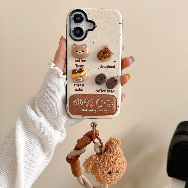 킥 스탠드 거치대 아이폰 16 15 14 13 pro max 뽀글이 곰인형 태그홀더 스트랩 실리콘 케이스 PT-A1498