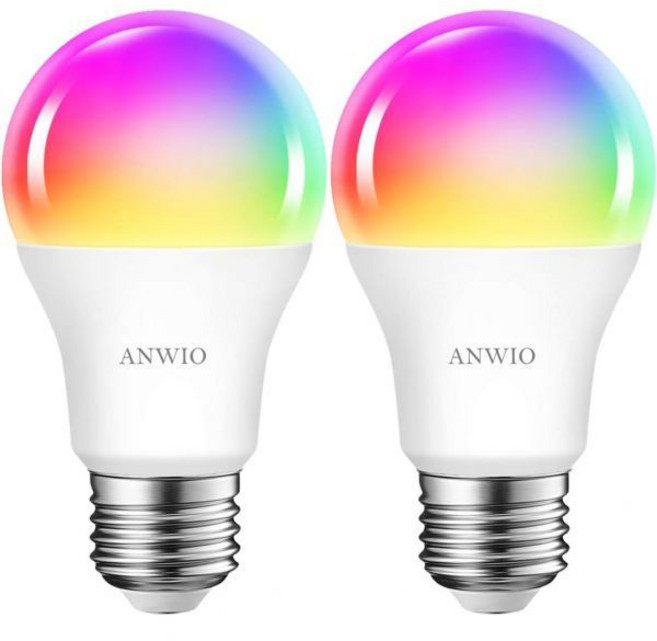 ANWIO 스마트 전구 8.5W 60W 교체 A19 E26 LED 전구 알렉사 구글 어시스턴트 라이프 앱 투야 컬러 체인지 806LM 2.4GHz 전용 ， 허브 필요