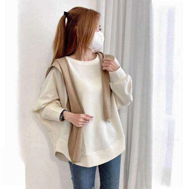 蝙蝠袖魚骨線上衣 - 韓版加大顯瘦