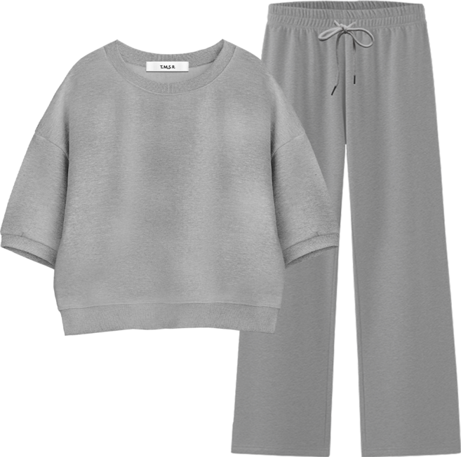 몰토벨리노 토르소 TSF 무지 세미오버핏 크롭 반팔 맨투맨 일자팬츠 세트