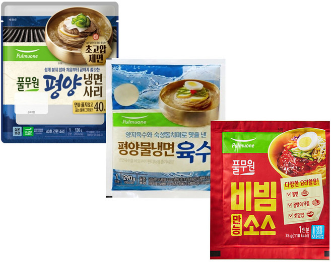 (냉장)[풀무원]냉면사리130g 10개+냉면육수290g 10개+만능비빔소스75g 10개, 130g, 1개