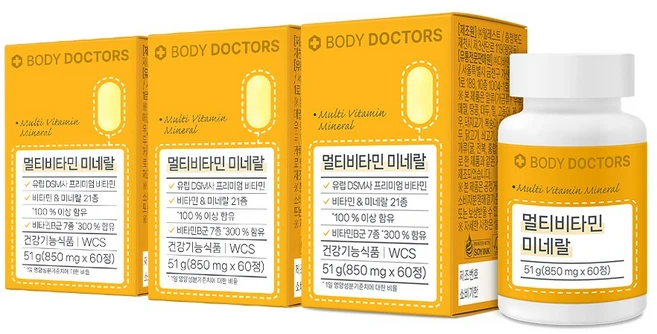 바디닥터스 멀티비타민미네랄 [하루 1정] 비타민 미네랄 20종 함유, 60정, 3개 - 쿠팡