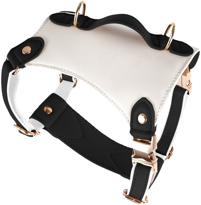 강아지 소프트 레더 H형 가죽 하네스 중형견 대형견, 블랙, 1개