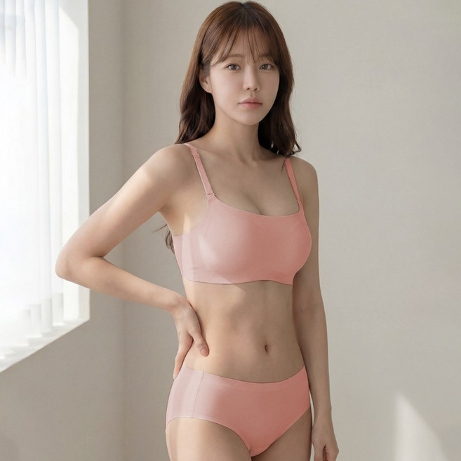 여성용 들뜸없는 노와이어 심리스 볼륨 브라 팬티 세트