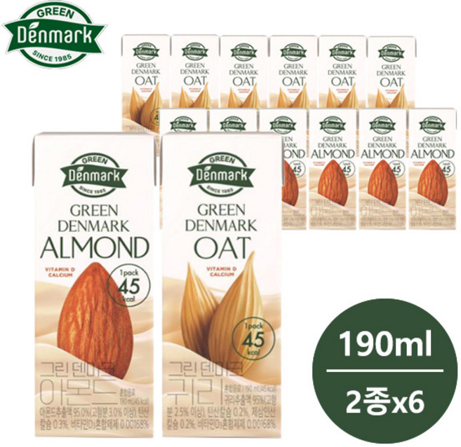 동원 그린덴마크 190ml 귀리6+아몬드6 12개 무료배송/비건음료/아침식사대용/포스트바이오틱스