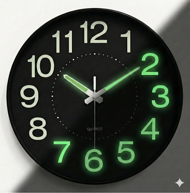 포근상점 예쁜 벽시계 야광 인테리어 무소음 벽걸이 시계, 올블랙, 25cm