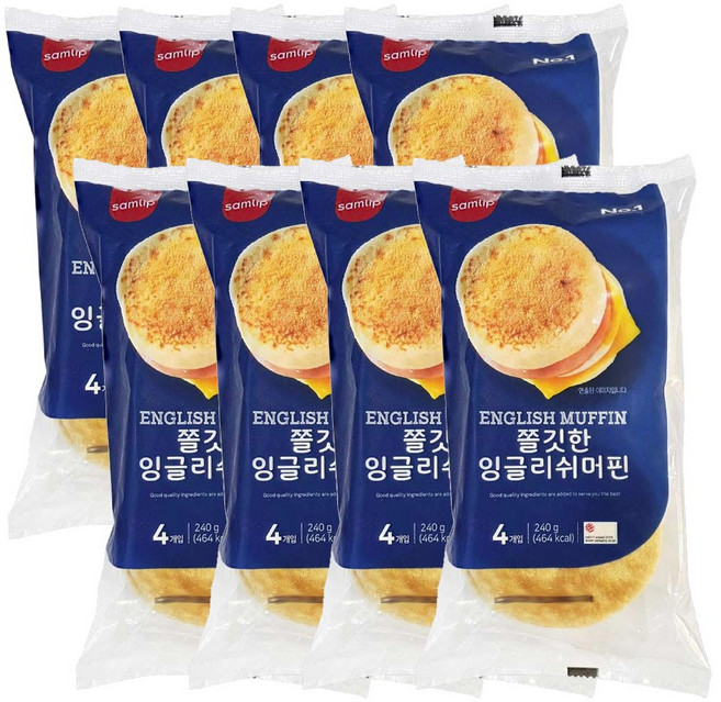삼립 쫄깃 잉글리시 냉동 머핀빵 4입 60g 240g 8봉 카페브런치 아침식사 버거번, 32개