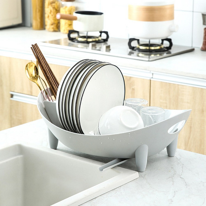 오틀리 틈새 커브드 물빠짐 올인원 식기건조대, 화이트, 1개