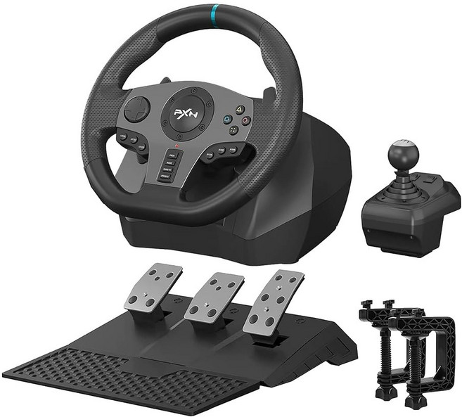 PC One Series X /S N Switch용 페달 및 시프터 270/900도 게이밍 스티어링 휠이 장착된 PXN V9 레이싱 휠(Mac /P