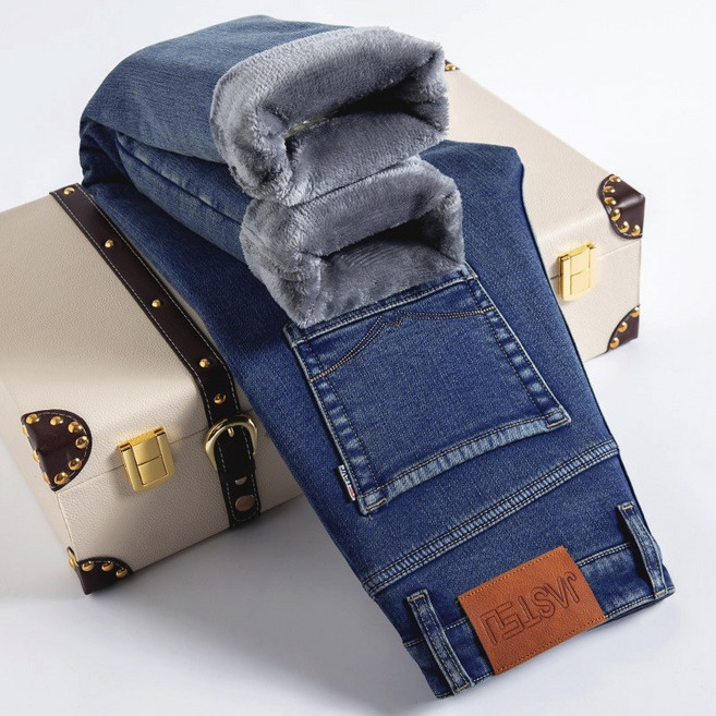 지디오 남성 기모 스판 청바지 흑청 진청 워싱 데님 팬츠 따뜻한 겨울 긴바지