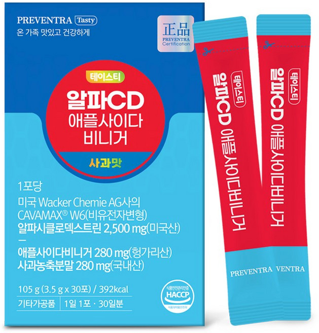 프리벤트라 테이스티 알파CD 애플사이다비니거 30포 / 유기농 사과초모식초, 1개, 105g