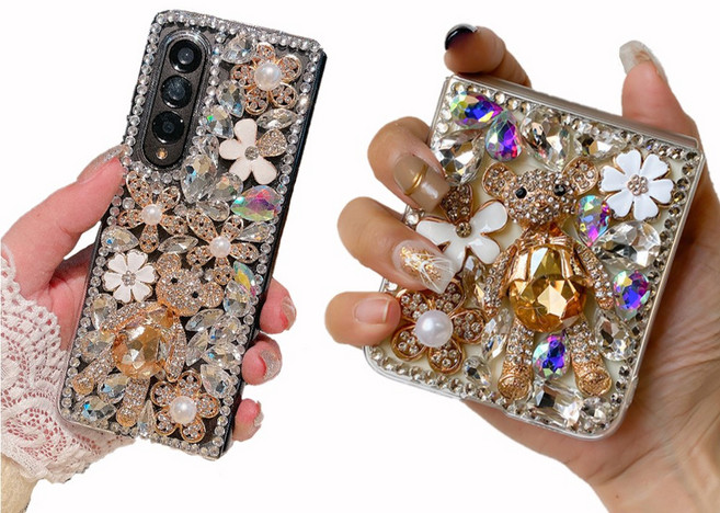 갤럭시 z플립 5 4 3 2 폴드 5 4 3 블링블링 예쁜 보석 파츠 데코덴 큐빅 반짝이 글리터 투명 케이스