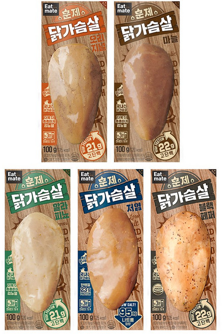 [랭킹닭컴] 잇메이트 훈제 닭가슴살 5종 맛보기, 30개, 100g