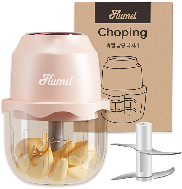 휴멜 찹핑 전동 야채 다지기 멀티 초퍼 만능 핸드 블렌더 마늘 슬라이서 전동 채칼, 1개, 핑크