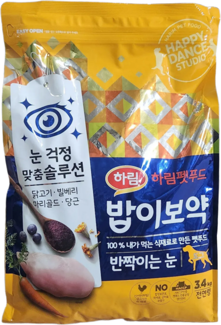 하림펫푸드밥이보약 강아지 반짝이는 눈 기능성 사료, 눈물개선/눈건강, 3.4kg, 1개