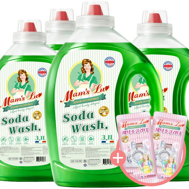 맘스럽 소다워시 액체세제 3.1L 4개입 플로럴향 고농축 실내건조 베이킹소다 세탁세제 더마테스트인증, 4개
