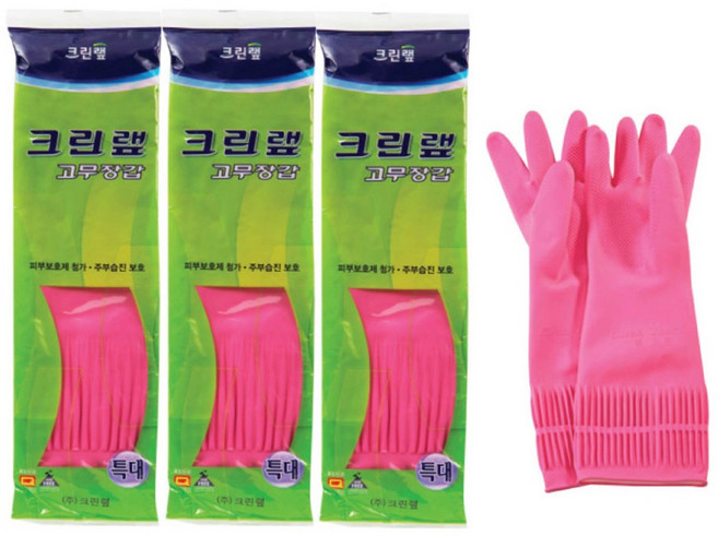 크린랲 고무장갑 일반 특대 분홍, 핑크, 특대(XL), 3개