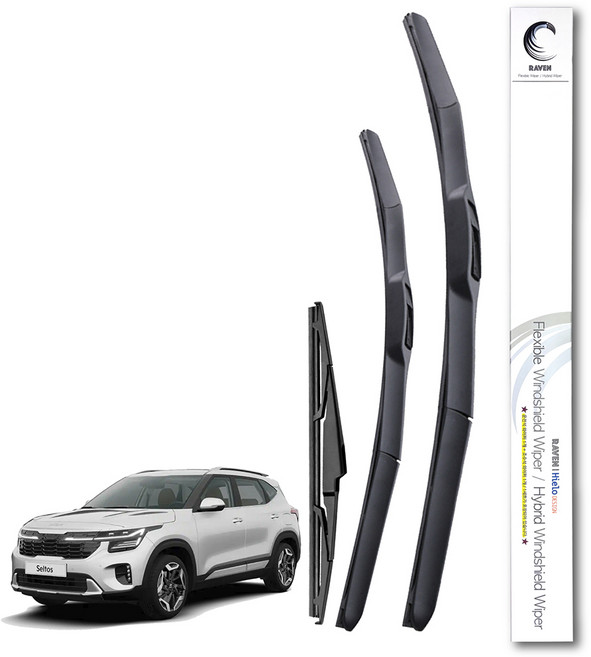 레이븐 셀토스 하이브리드 와이퍼 운전석+조수석 세트 600+450, 전면+후면 와이퍼세트, 더뉴 셀토스 (22년~현재) 2418+12