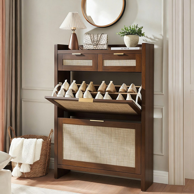 Bloom 2서랍 현관신발장 / 북유럽 스타일 대용량 수납장, 4단, 월넛