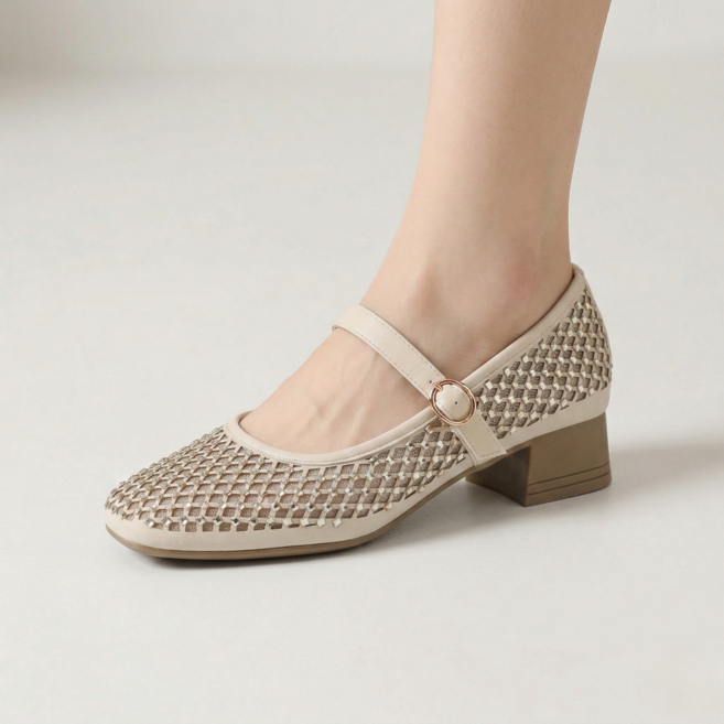 명동슈즈 중년여성 편안한 메쉬 큐빅 컴포트 메리제인 구두 발편한 신발