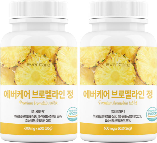 에버케어 브로멜라인 고함량 파인애플 효소, 2개, 60정