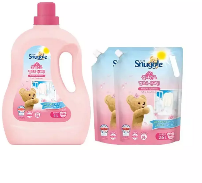 스너글 초고농축 섬유유연제 실내건조 멜로우선샤인 4L 1개 + 리필 2.6L 2개