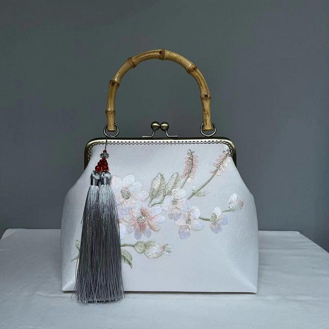 新款小碎花雙面刺繡竹節手工口金包百搭旗袍宴會氣質流蘇斜跨 副廠商品, 竹節口金