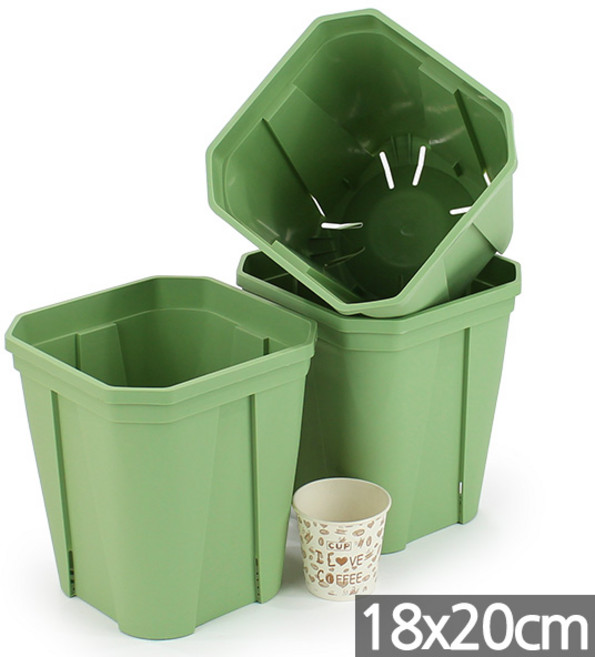 세인화분 국산 플라스틱 사각 슬릿 화분 3P - 중형, 3개, 국산사각슬릿_그린