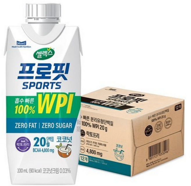 셀렉스 프로핏 스포츠 웨이프로틴 드링크 코코넛 입, 12개, 330ml