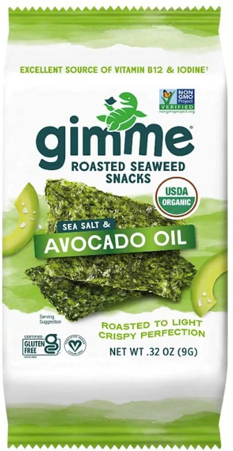 Gimme 해초 유기농 프리미엄 구운 해초 스낵 칠리 라임 10g 공유 팩(싱글) 케토 비건 글루텐 프리 오메가3와 요오드의 훌륭한 공급원 어린이 및 성인용 건강한, #2 바다 소금 및 아보카도 오일 - 쿠팡
