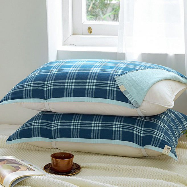 臻上 格紋純棉枕巾