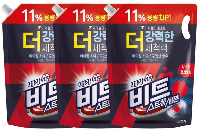 비트 스트롱 세븐 일반용 액상세제 리필, 2.22L, 3개