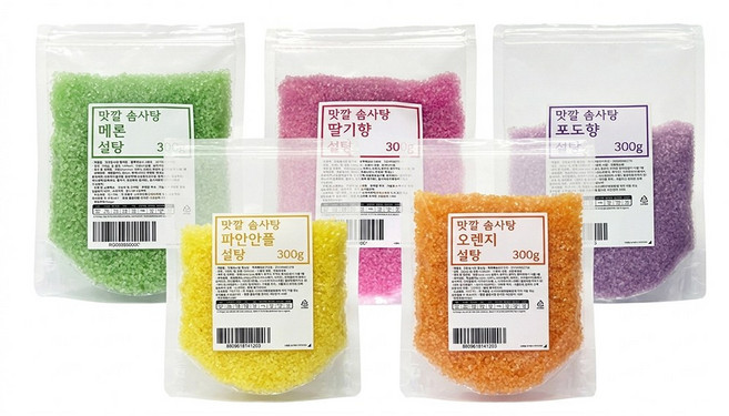 [당일발송] 천연 솜사탕설탕 다섯가지맛 딸기 오렌지 파인애플 메론 포도 세트상품, 1세트, 300g