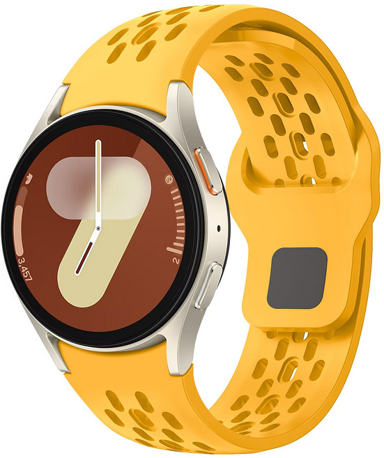 Fegwilde 갤럭시워치 실리콘 스트랩 타공 디버클 밴드 여름 스포츠 스트랩 워치7/6/6클래식/5/5골프/4클래식 호환 40mm 44mm 45mm 43mm 47mm, 노란색, 1개