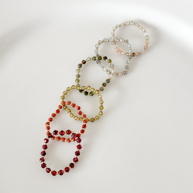 [비마롱] 봄 레이어드 레인보우 컬러 비즈 반지세트 6개 1세트