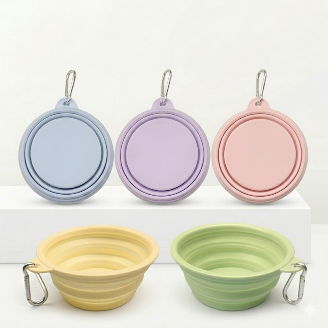 可折疊寵物碗 附掛勾 藍色, 綠色摺疊碗, 1個