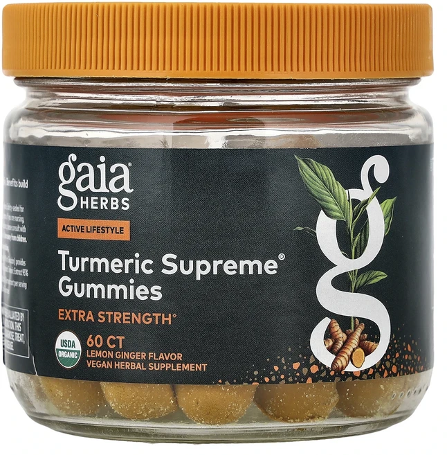 정말좋습니다 Gaia Herbs Turmeric Supreme® 구미젤리 레몬 생강 구미젤리 60개 빠르게배송해드릴게요, 1개, 60정 - 쿠팡