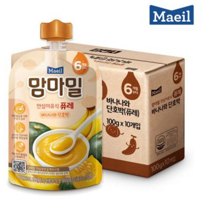 [z.look] 매일유업 6개월 맘마밀 안심이유식, 100g, 20세트, 6개월 바나나와 단호박 퓨레