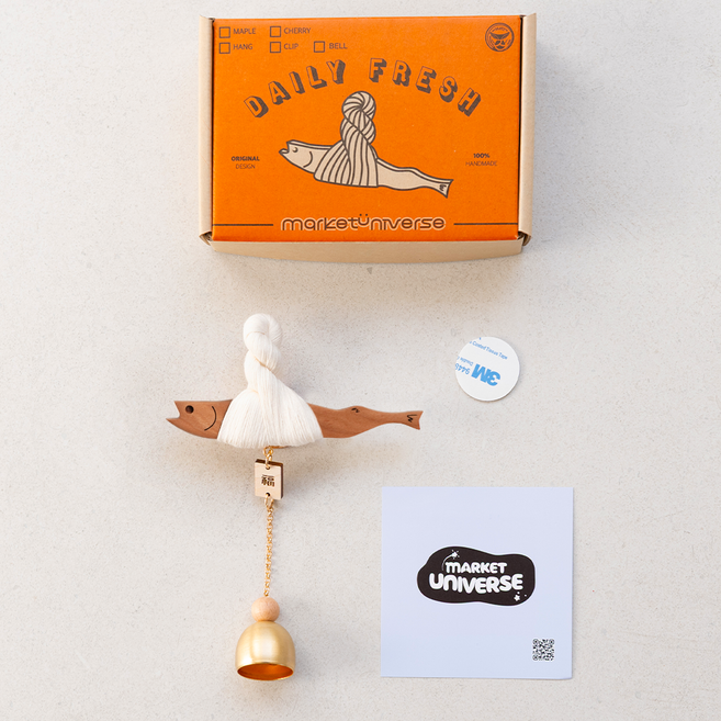 마켓유니버스 액막이 명태 액막이용 명주실 명태 부적 액운제거 현관종 도어벨 원목, 명주실 체리원목 복참추가