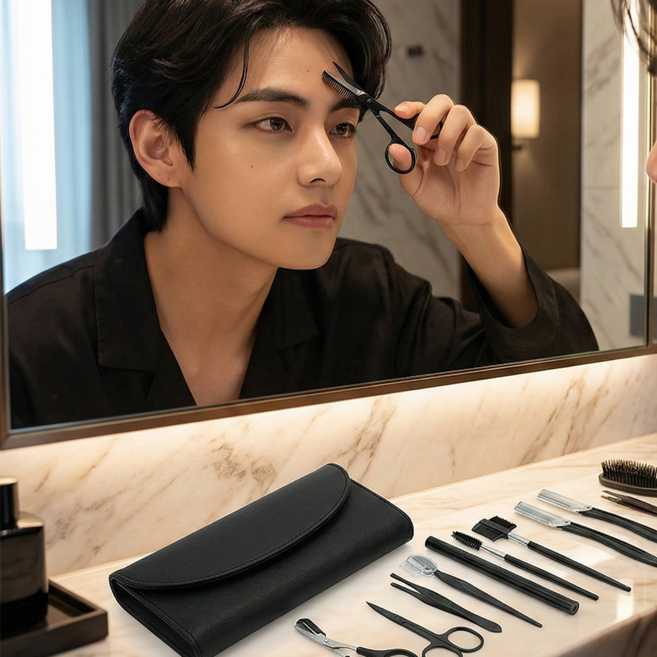 눈썹 칼 가위 눈썹정리 8종 가죽세트, 1개, 블랙