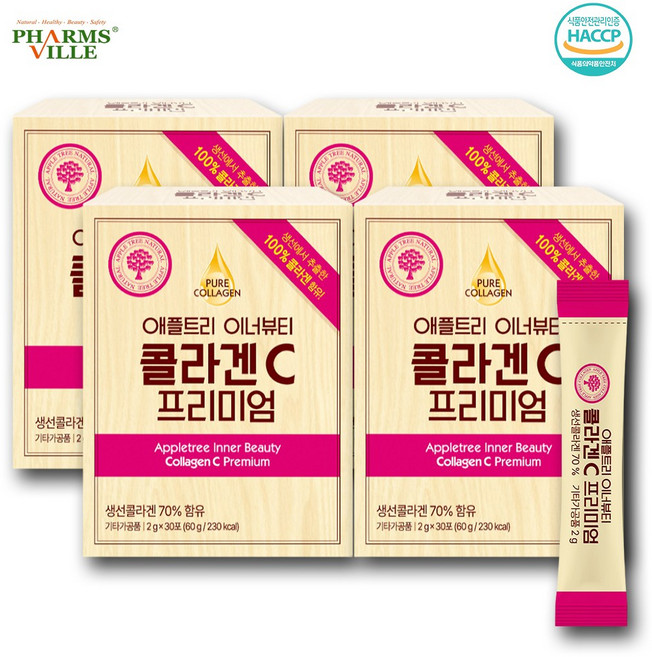 애플트리 이너뷰티 콜라겐C 프리미엄 30포 어린콜라겐 저분자콜라겐 비타민C 함유, 30회분, 4박스