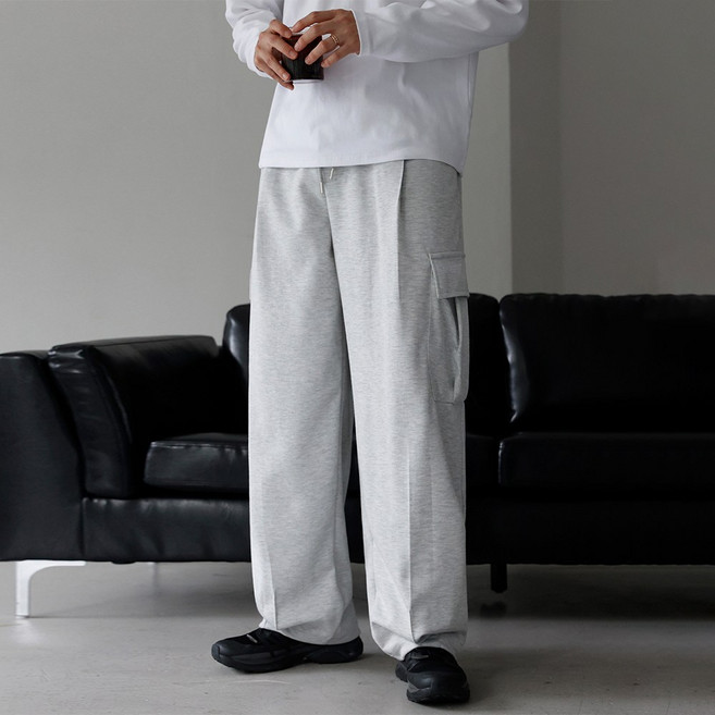 베이직바이블 남여공용 입체카고 와이드 트레이닝 핀턱 팬츠 벌룬 쭈리 빅사이즈 통넓은 면 바지